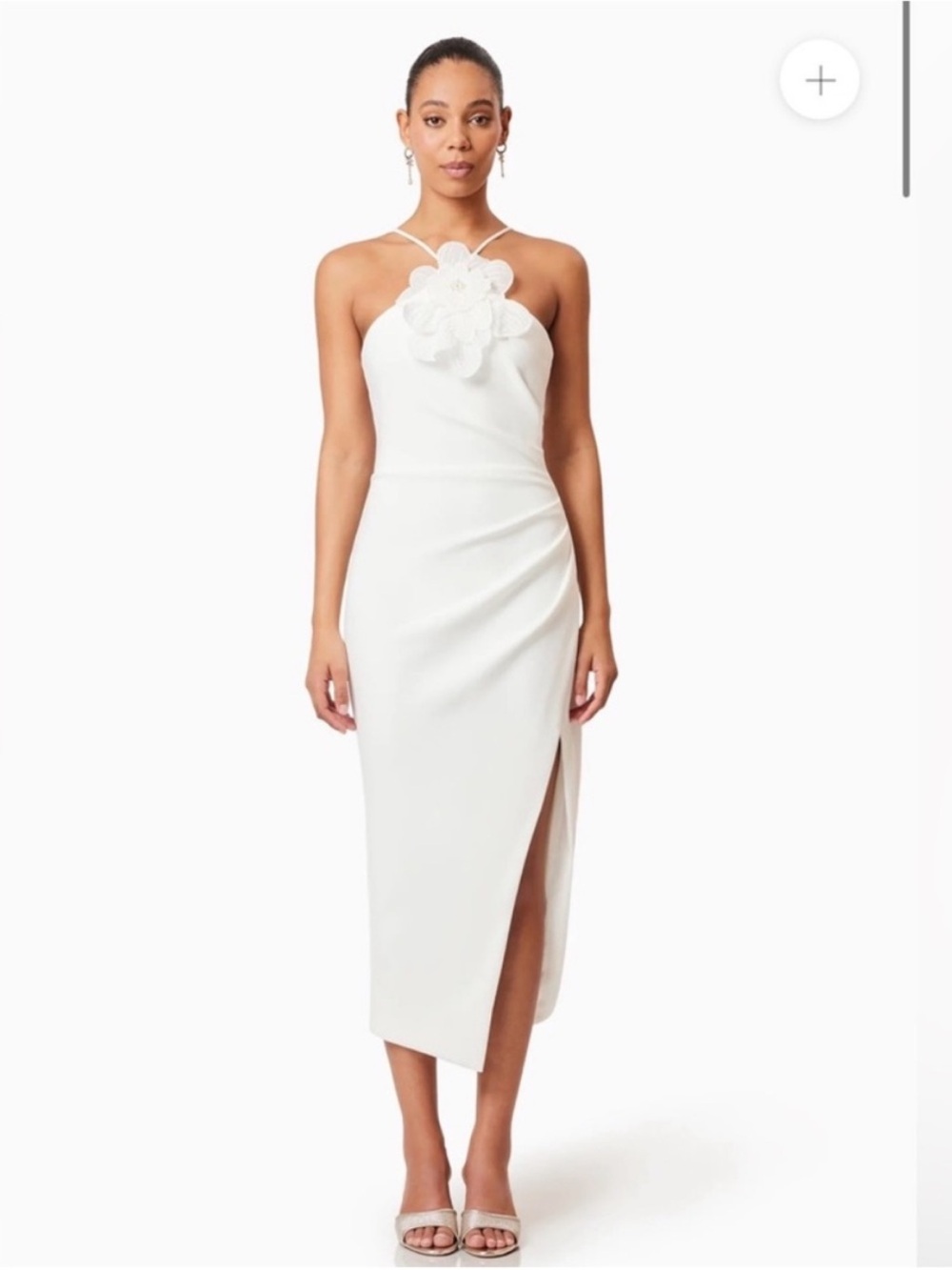 elliatt janelle white 3d peral & floral detail pleated midi dress size medium